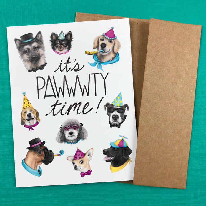 Abundance Illustration - A2 size it's pawwwty time happy birthday dog card
