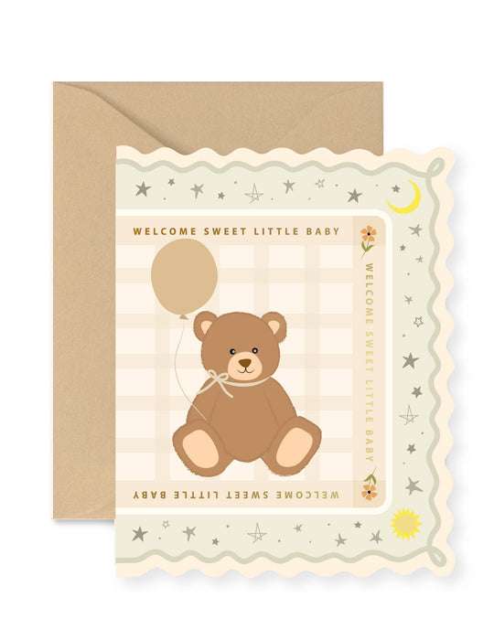 Ginger P. Designs - Welcome Baby Bear Scallop Greeting Card