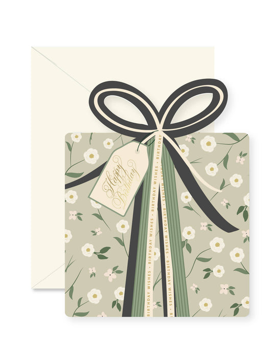 Ginger P. Designs - Cathy Floral Birthday Gift die-cut folded Greeting Card