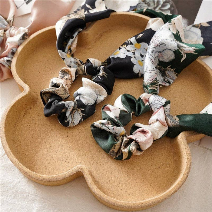 ShieldChic - Floral Ribbon Scarf Pony Scrunchie