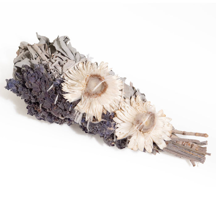 Andaluca - 4" Lavender Strawflower and White Sage Smudge Wand