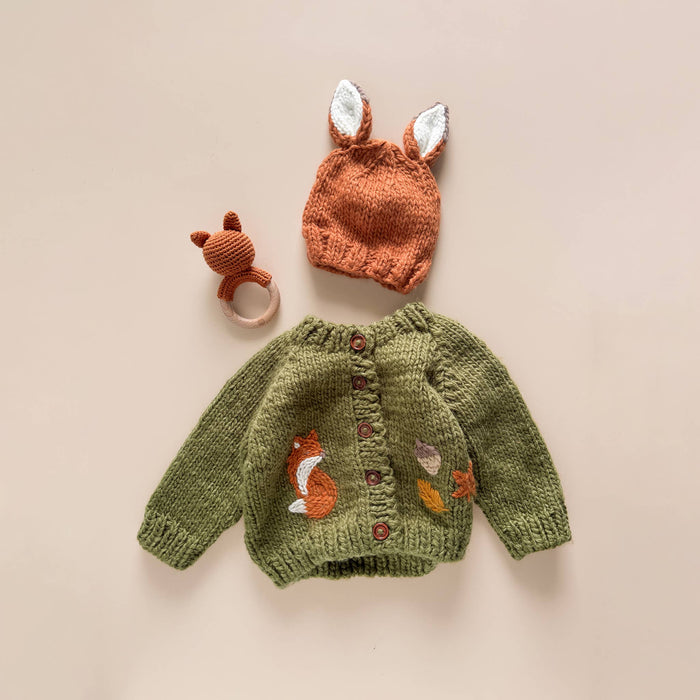 The Blueberry Hill - Fox Cardigan Woodland Baby Apparel Fall Winter Acorn Leaf