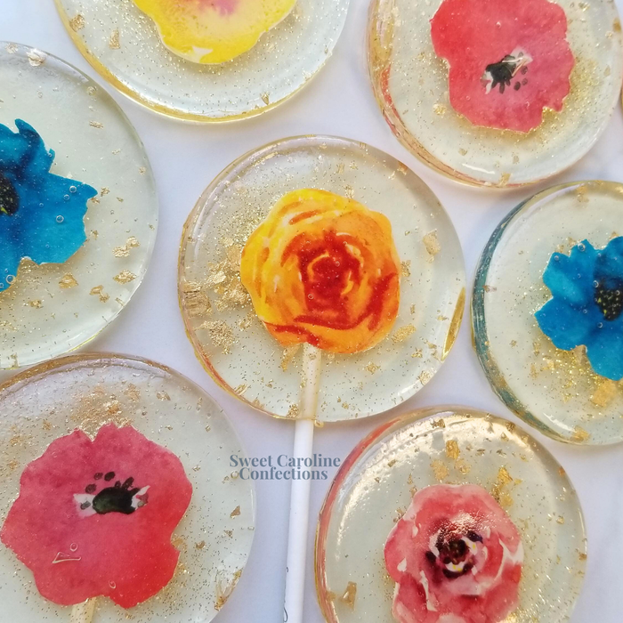 Sweet Caroline Confections - Mexican Flower Lollipops, Melon Flavor, 10/Case - VEGAN