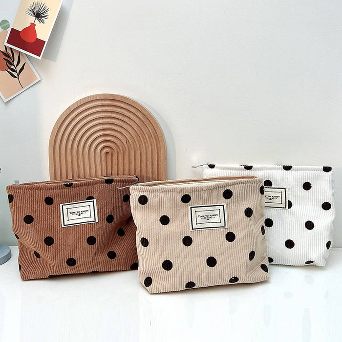 ACCITY - CORDUROY RETRO POLKA DOT MAKEUP BAG STORAGE BAG_CWAB1220