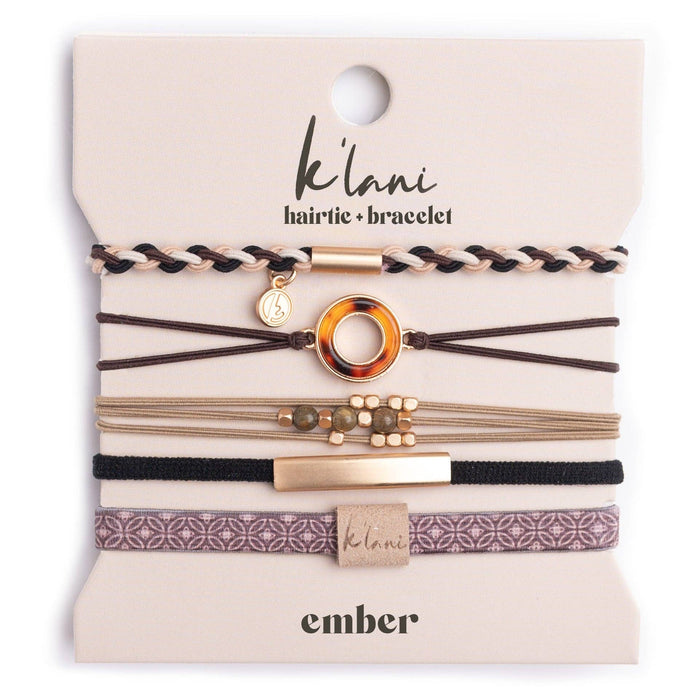 K'lani hair tie bracelets - "Ember" Tortoise Shell Ring Charm with gold, browns and neutrals.