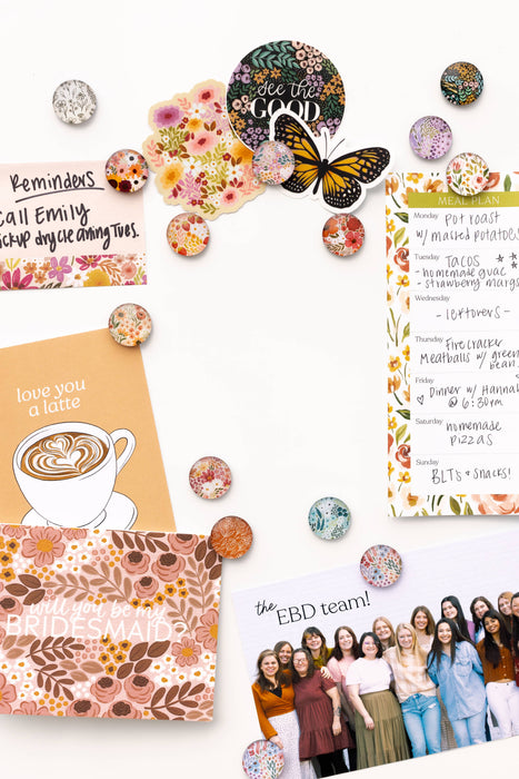 Elyse Breanne Design - Glass Magnets, Box Set of 8 Floral Magnets