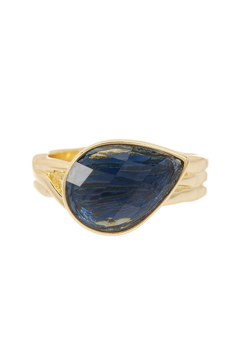 Zoey Simmons - London Blue Crystal Teardrop Ring - GP