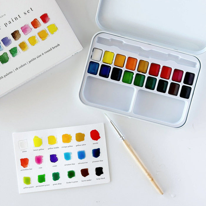 emily lex studio - Watercolor paint set 18 colors with brush