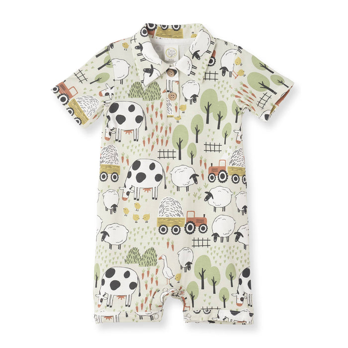 Tesa Babe Baby Boy's Farmyard Green Bamboo Shortie Romper