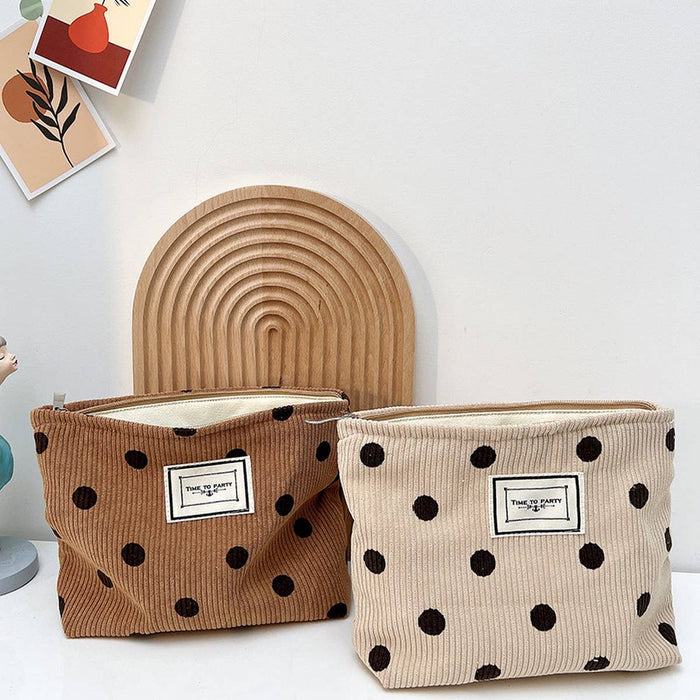 ACCITY - CORDUROY RETRO POLKA DOT MAKEUP BAG STORAGE BAG_CWAB1220