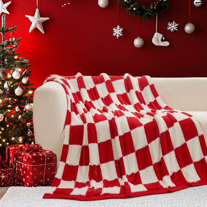 DreamValley - Snuggle Sac Checkered Faux Fur Soft Warm Microfiber Throw Blanket