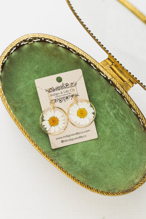 Indigo & Lily Co. - Pressed Daisy Earrings, 14k gold filled