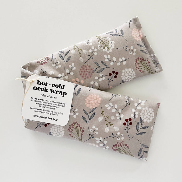 The Bohemian Box Shop - Hot & Cold Therapy Neck Wrap - Gray Floral Relaxation