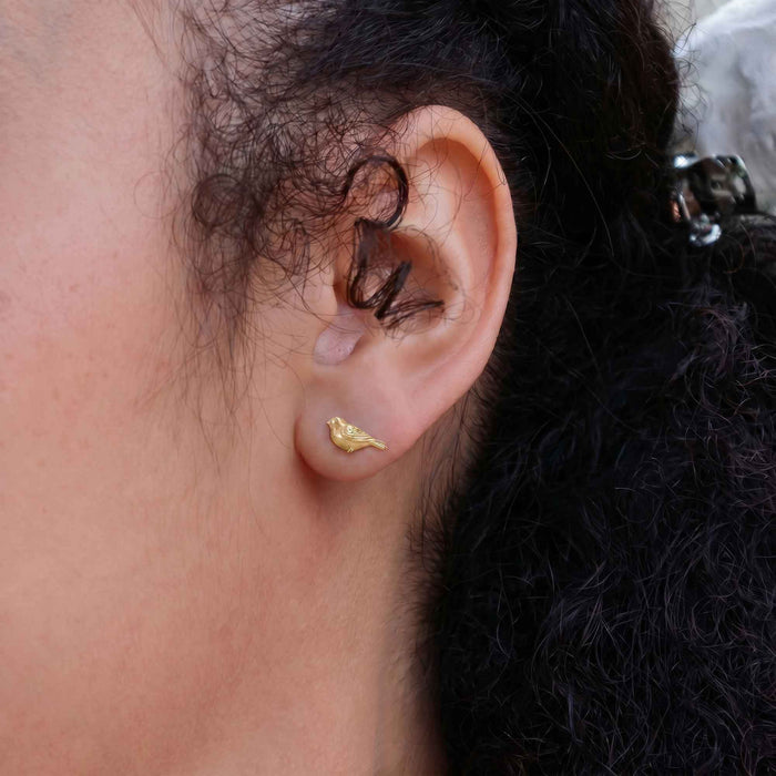 Nina Designs - Sterling Silver or Bronze Chickadee Stud Earrings 6x11mm