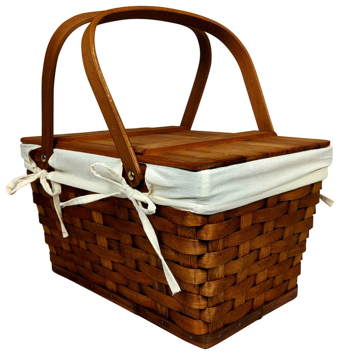 WALD IMPORTS - Stained Woodchip Picnic Basket w/Cotton Liner