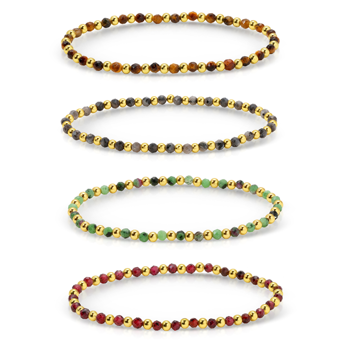 Splendid Iris - Set/12 3mm Asst Beaded Bracelets Alternating Stones