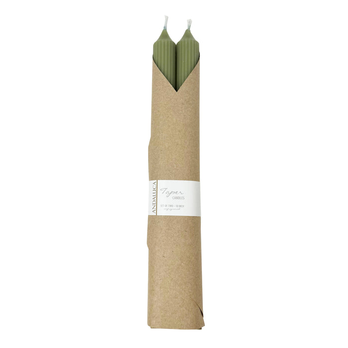 Andaluca - Green Ridged Taper Candles (Set of 2)