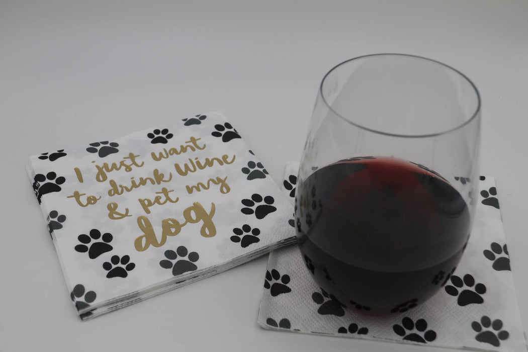 soiree-sisters - Cocktail Foil Funny Napkins | Drink Wine and Pet My Dog