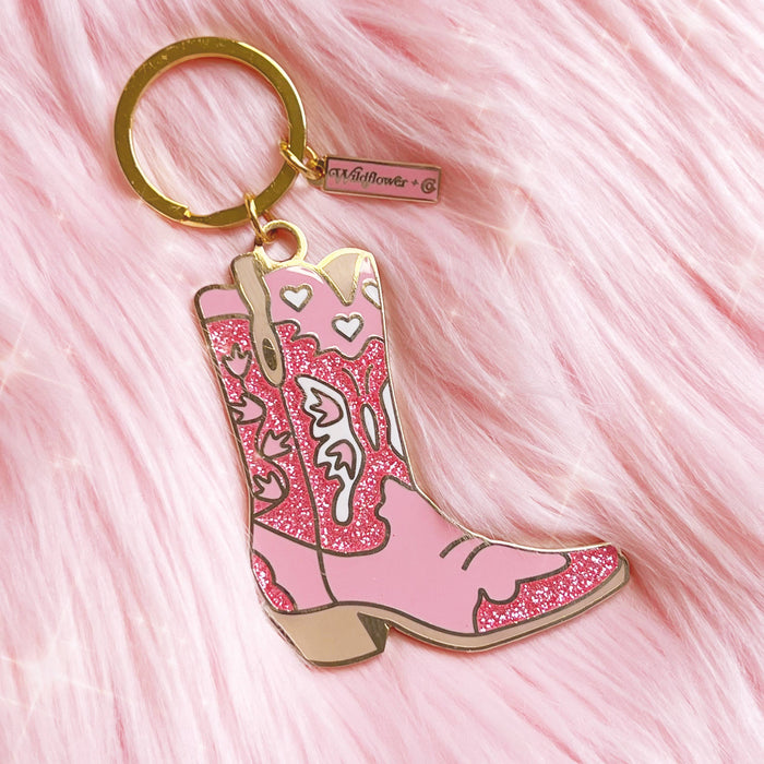 Wildflower + Co. - Cowgirl Boot Keychain, Pink Glitter Stocking Stuffer
