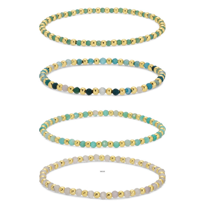 Splendid Iris - Set/12 3mm Asst Beaded Bracelets Alternating Stones