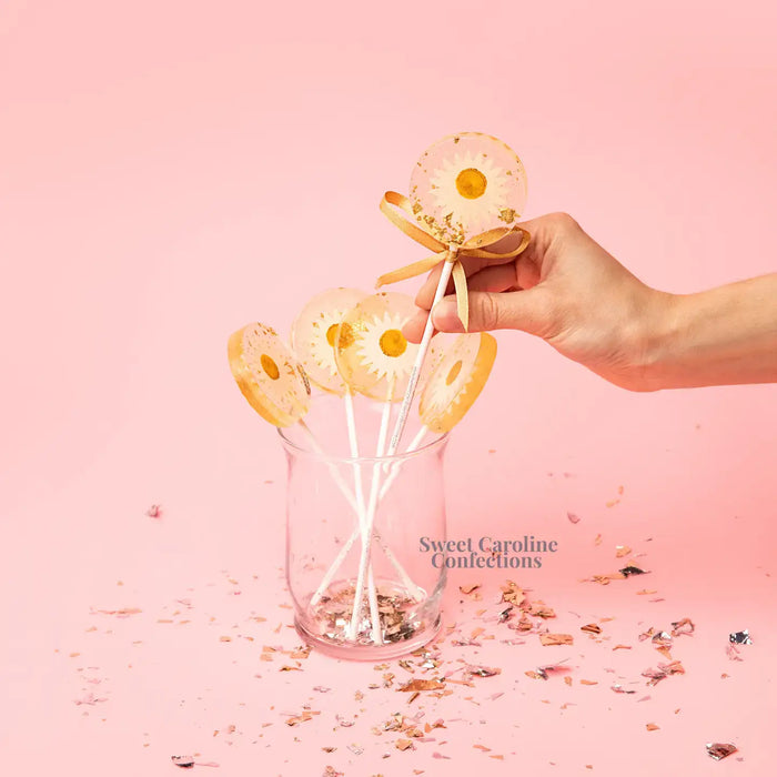 Sweet Caroline Confections - Daisy and Gold Lollipops, Mandarin Orange - VEGAN
