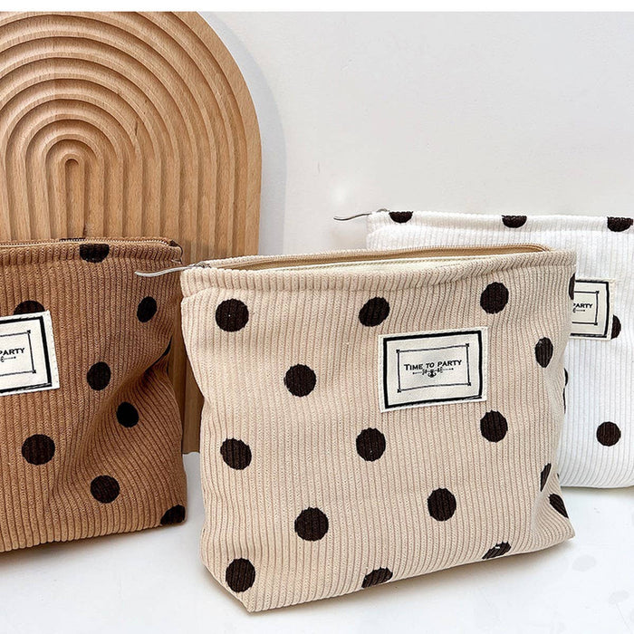ACCITY - CORDUROY RETRO POLKA DOT MAKEUP BAG STORAGE BAG_CWAB1220