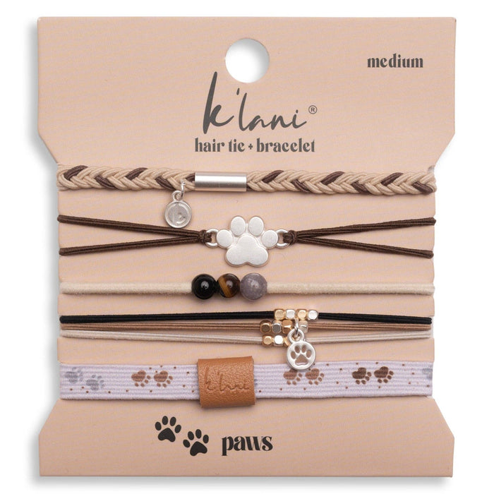 K'lani hair tie bracelets - "Paws" Natural Hues with Silver & Paw Accents Hair Tie Bracelet