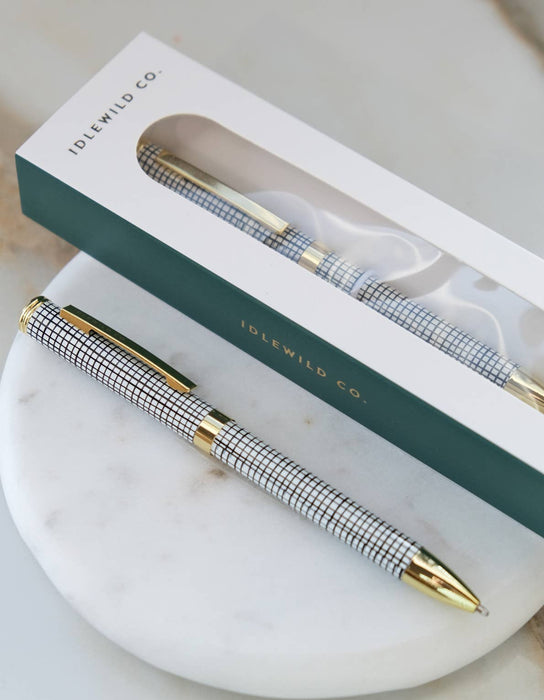 Luxe Black & White Grid Ballpoint Pen