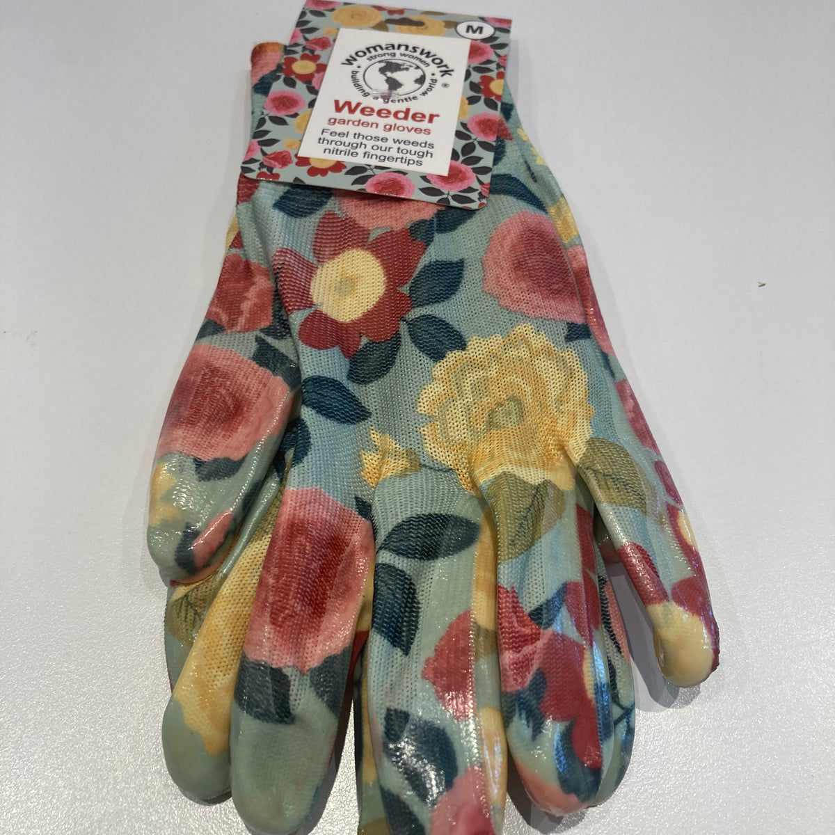 weeders gardening gloves Womanswork Green Floral Nitrile Weeder Gloves: Medium — Sweet Intention