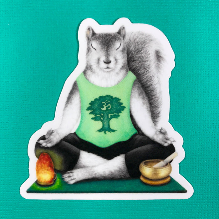 Abundance Illustration Meditation and yoga squirrel sticker