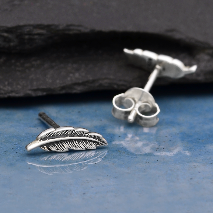 Nina Designs Sterling Silver Feather Post Earrings 3x10mm