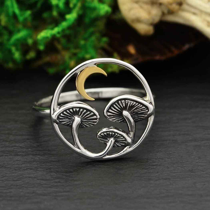 Nina Designs Sterling Silver Mushroom Ring with Bronze Moon