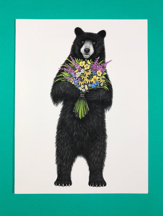 Abundance Illustration Flower bear greeting card (blank inside)