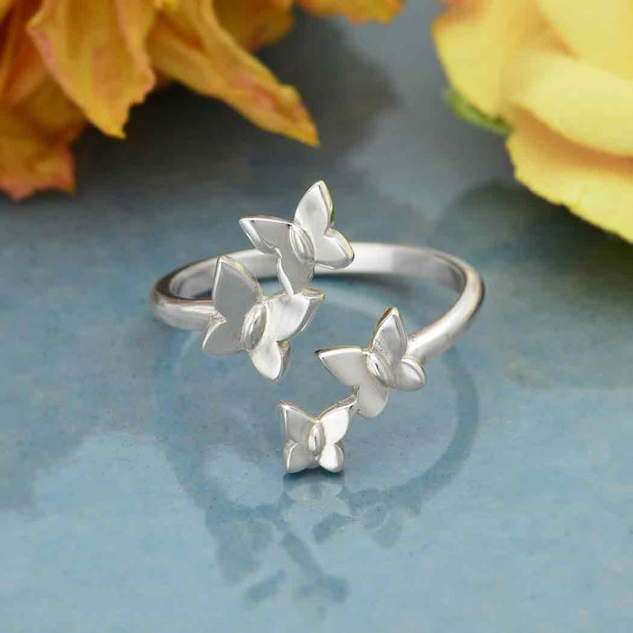 Nina Designs Sterling Silver Adjustable Butterfly Cluster Ring Silver